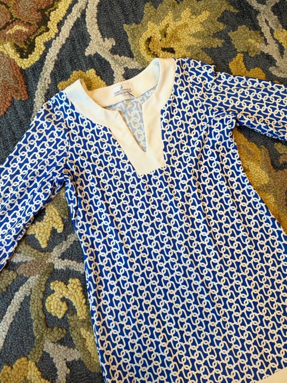 Jude Connally Blue & White Geometric Dress Size Small - Picture 3 of 6